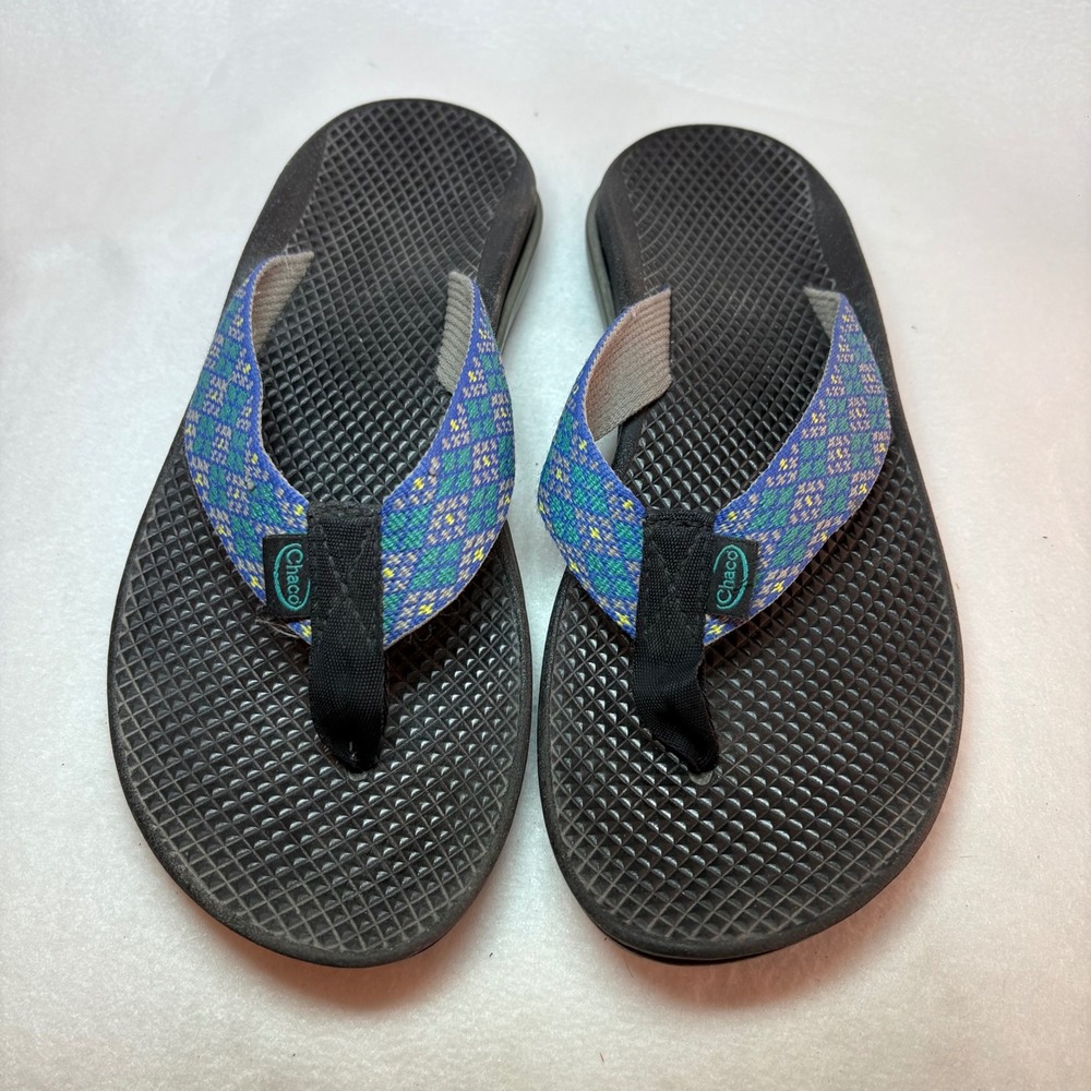 Chaco EcoTread Flip Flop Sandals Womens 7 Blue Green Geometric Vibram Sole